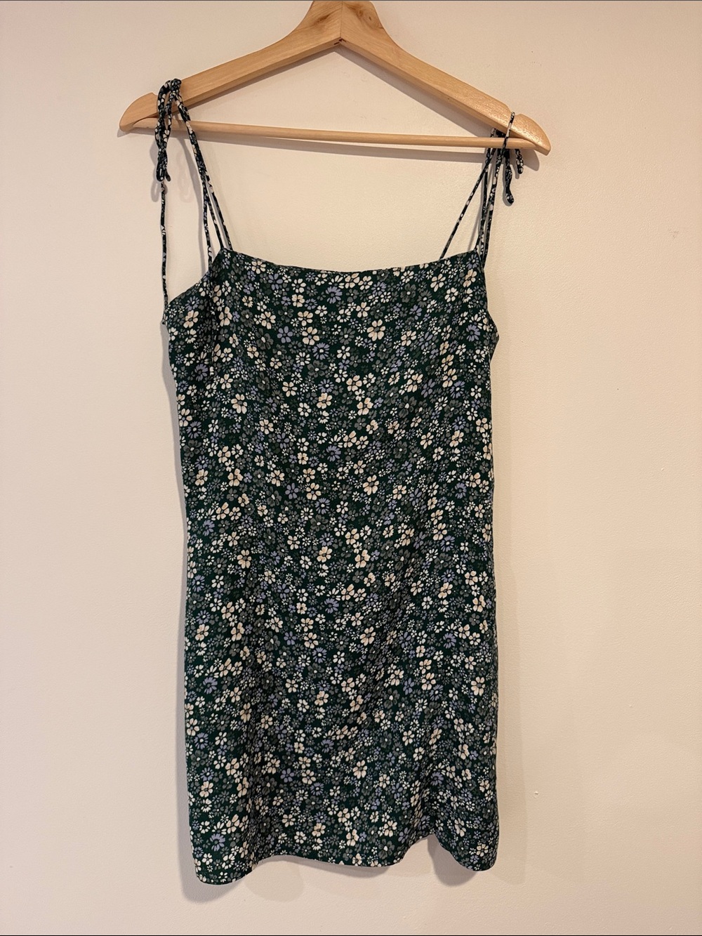 Reformation Dark Green Floral Tie-Shoulder Mini Dress - Size 6